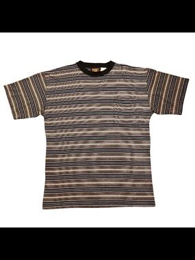 VTG Faded Glory Men Large Striped T Shirt Pocket USA 90s